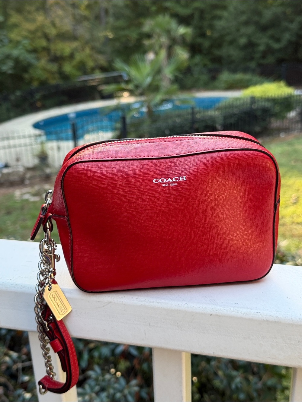 Coach Red Leather Flight Chain Wristlet Clutch